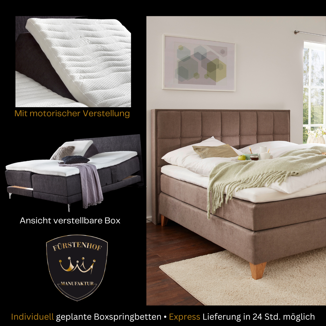 Fürstenhof – Boxspringbett elektrisch verstellbar "Bonne Nuit" 90 x 200 cm - 240 x 210 cm
