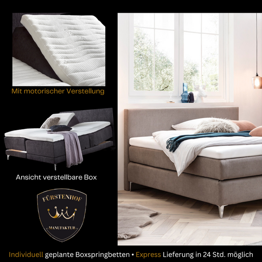 Fürstenhof – Boxspringbett elektrisch verstellbar "Excelsior" 90 x 200 cm - 240 x 210 cm